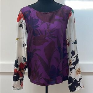DRIES VAN NOTEN 100% Silk Floral Blouse Purple White Size 40 M-L